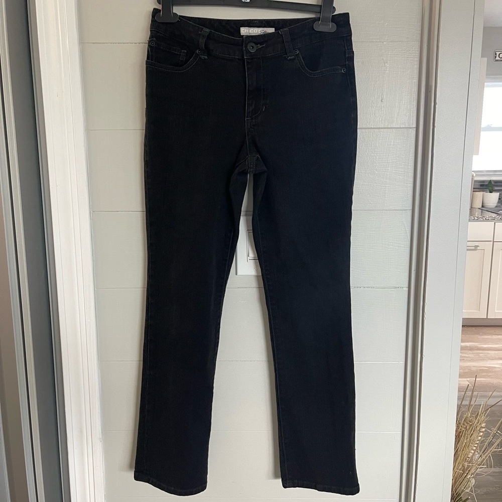 Chico’s Platinum Black Straight Leg Jeans Size 00 Short